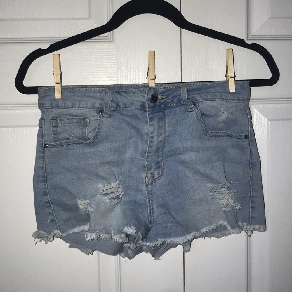 denim ripped shorts mid rise